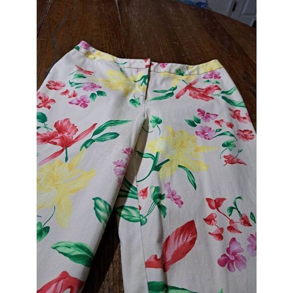 Size 12 Rafaella Tropical Floral Capris Cream Yellow Red Pink Green - Picture 5 of 8